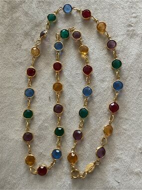 Gold-Tone Rafaelian Multicolor Bezel Station Necklace - Vibrant Austrian Crystal